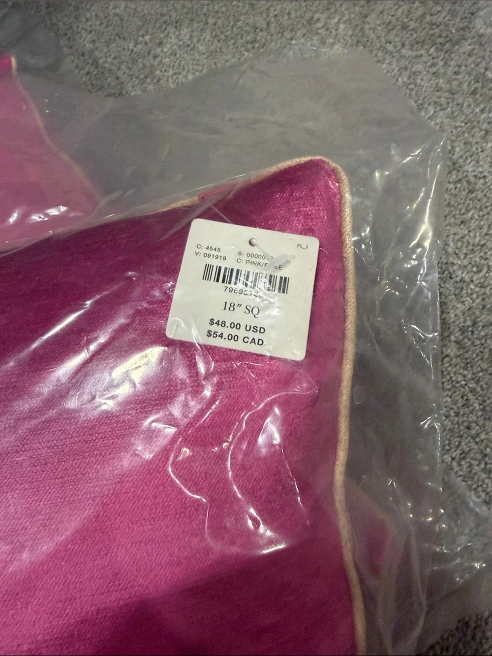 TWO 18” hot pink square pillows